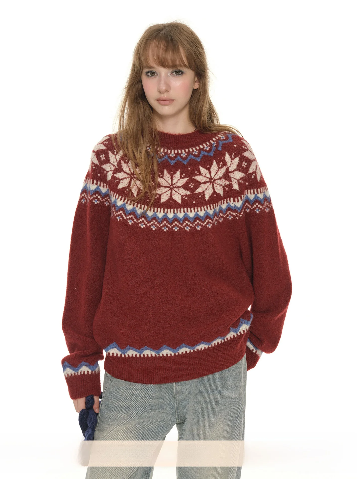UNRETRO Vintage Red Knitted Sweater Women's Autumn Winter Loose Heavy Embroidery round Ne Inner Wear Fce Island Sle - AliExpress Sweaters&Jumpers