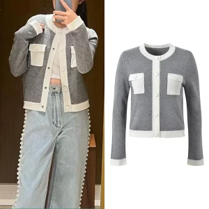Spring 2025 Early Faion Design Color Blo ket round Ne ort Open Cardigan Single Button Women's Knitted Sweater Coat - AliExpress Sweaters&Jumpers