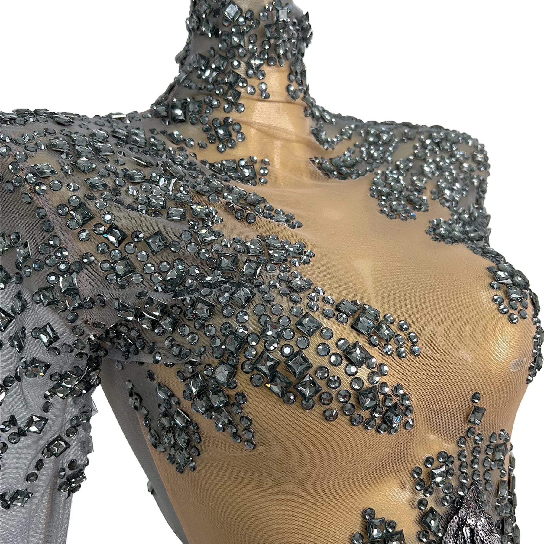 Trendy Sparkly Crystals Sequins Tassel Bodysuit Bar Dance High Cut Thong One Piece Leotard See Through Mesh Sexy Outfit Tangshui - AliExpress Jumpsuits&Rompers