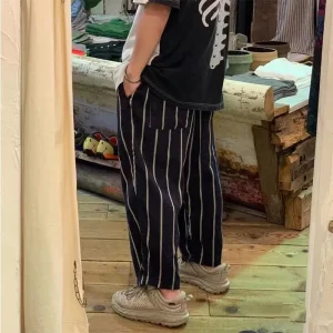 ex Casual Cotton Linen Stripe Breathable Long Pants Outdoor Sle Comfortable Loose Fit Wide Leg Pants Spring Season - AliExpress Pants