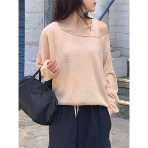 Faionable Lazy Two-Piece Set Korean Dongdaemun Thin oulder-Baring Knitwear Base Layer Vest Women's Sle Loose Fit Long S... - AliExpress Sweaters&Jumpers