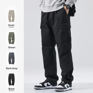 Pure Cotton Men's Loose Straight Leg Work Trousers Multi-ket Casual Long Bla Autumn Spring Faion Brand Large Size - AliExpress Pants