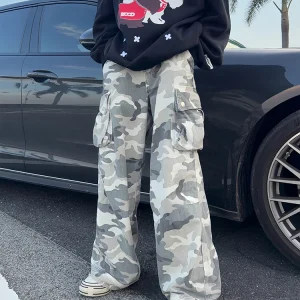 26KID Vintage Camouflage Work Pants Loose Fit ex ay White Casual Trousers Straight Leg Zipper Fly mid Waist Cotton - AliExpress Pants