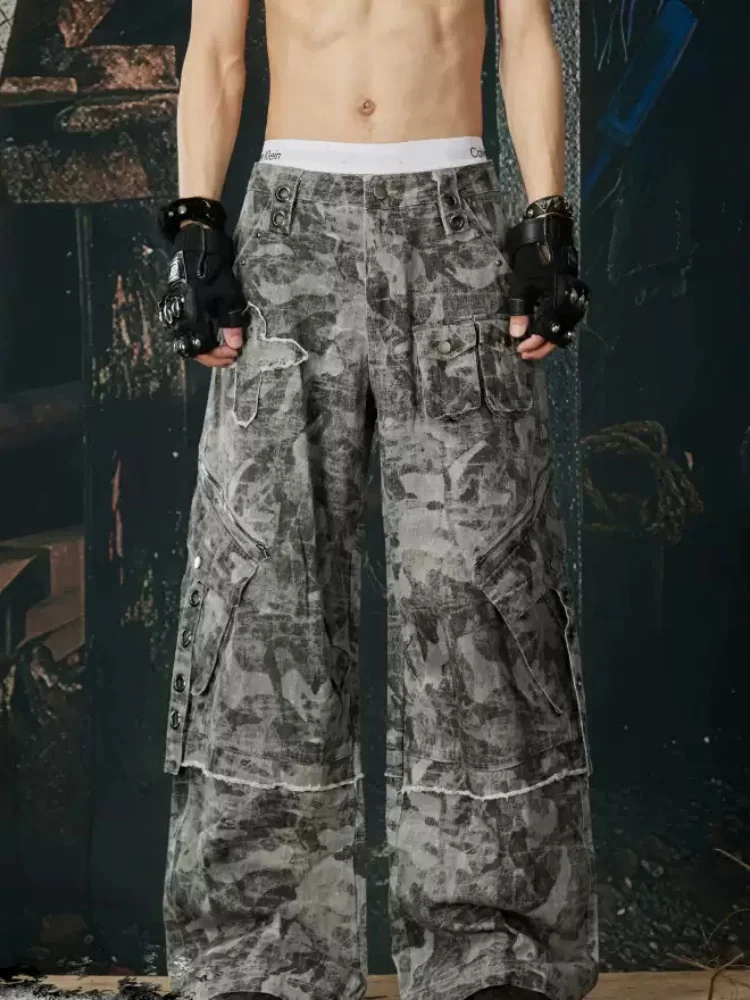 New Style American High Quality Multi-Pocket Design Washing Distressed Fashionable Loose Straight Cargo Pants Unisex - AliExpress Pants