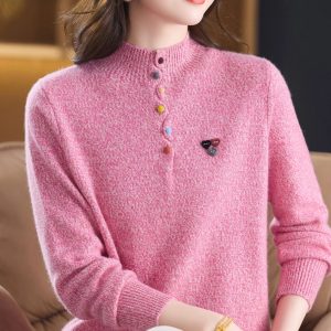 Faionable Camere Knitted Sweater f High Collar Pure Wool Base irt for Middle-Aged And ly Women Warmth Guaranteed - AliExpress Sweaters&Jumpers