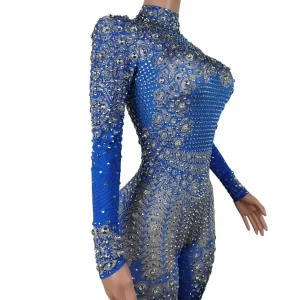 Evening Prom Party Rhinestone Jumpsuit Fashion Women Long Sleeve Stretch Leotard Skinny Crystal Bodysuit Dancer Leggings Outfit - AliExpress Jumpsuits&Rompers
