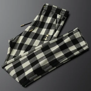 Men's Plaid Slim Fit Casual Pants Thiened Straight Leg Autumn Winter Warm Elastic Sports Sweatpants Bla Apricot - AliExpress Pants