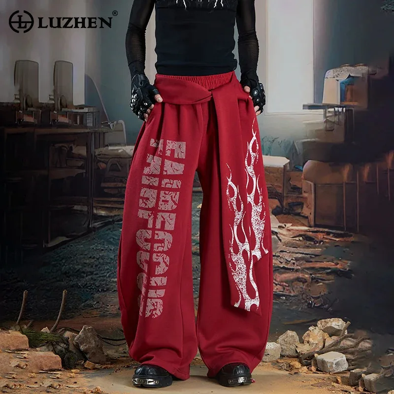 LUZHEN 2025 Autumn New Wornout Vintage Printed Loose Straight Casual Pants Men's Fashion Pleat Original Design Sweatpants JY4200 - AliExpress Pants