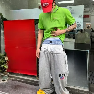 Ailz Fugui American Sle Wide Leg Pants Cuffed Sweatpants Straight Leg Trousers for Men Youth Faion Cotton Blend Wear Resi... - AliExpress Pants