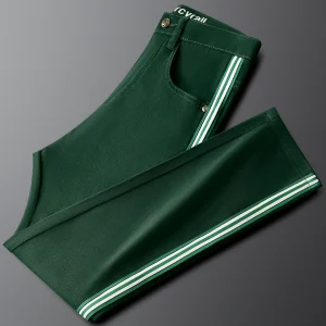 een Striped Weave Belt Casual Men's Slim Straight Leg Spring Autumn New Sle Elastic Leisure Long Pants - AliExpress Pants