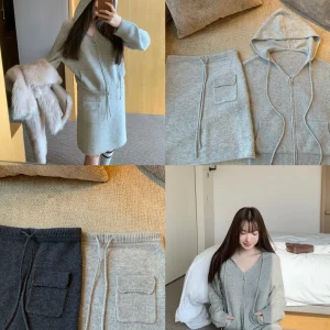 Full Wool V-ne Zipper Open Cardigan Skirt Set Early Spring Transition Casual Sle Long Sve Knitted Woolen Sweater Set - AliExpress Sweaters&Jumpers