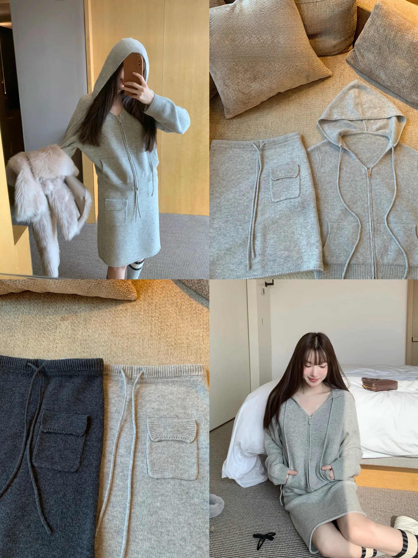 Full Wool V-ne Zipper Open Cardigan Skirt Set Early Spring Transition Casual Sle Long Sve Knitted Woolen Sweater Set - AliExpress Sweaters&Jumpers