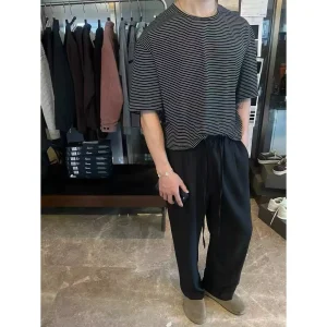 Casual Straight Leg Wool Blend Pants with Dstring Drapey Fabric Clean Fit Sle for Men Autumn Season Chic Sup - AliExpress Pants