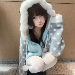 Kawaii Cartoon Print Plush Hooded Thicken Knitted Cardigan Autumn Winter New Japanese Sweet Cute Loose Casual Cardigan Women - AliExpress Sweaters&Jumpers