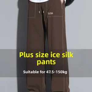 plus Size American Sle Ice Silk Qui Dry Sports Pants Men's Summer Thin Wide Leg Straight Cut Casual Trousers - AliExpress Pants