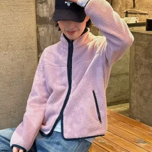 Bebes Home Pink Fce Lined Zipper Cardigan Outdoor Women's Jaet Spring Inner Fluffy Polyester Fiber Stand Fit Casual S... - AliExpress Sweaters&Jumpers