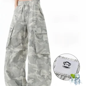 PaulFrank Camouflage Ice Silk Loose Casual Pants Men's Summer Thin Workwear Trousers Wide Leg Pocket mid Waist Elastic - AliExpress Pants
