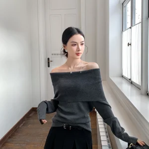Binguo Korean Sle Early Spring Knitted Sweater Women's Base Layer irt One oulder Design Casual Loose Fit Wool Blend - AliExpress Sweaters&Jumpers