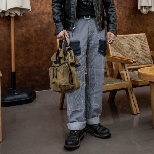 Red Tornado Hickory Stripes Derrickman Work Pants Denim Patchwork Mens Casual Trousers Amekaji - AliExpress Pants
