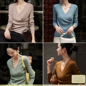 Autumn Winter Comfortable Wrap Sle 6 Needle Yangzhou Wool Knitted Sweater V Ne Long Sve Regular Fit  Color OL Sle - AliExpress Sweaters&Jumpers