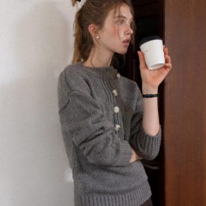 Thiened ey round Ne Knitted Sweater EGGKA Button Design Casual Leisure Sle Women's Faion Warm Long Sve Top - AliExpress Sweaters&Jumpers