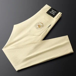 Khaki Embroidered Casual Pants Men Summer Thin Comfortable Breathable Slim Straight Stitched Trousers Faionable Y... - AliExpress Pants