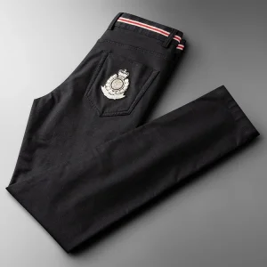 Autumn Winter Men's Casual Pants Straight Leg Slim Fit Color Blo Waist mid Waist Busin Bla Trousers - AliExpress Pants