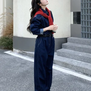 Deep Blue Denim Overalls Women's High Waist Wide Leg Workwear Sle Heightening Slimming One-Piece Pants Spring Autumn New Ar... - AliExpress Jumpsuits&Rompers