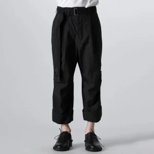YOJI OOAK striped casual patchwork design dress pants straight leg waistband buckle adjustable rolled leg men - AliExpress Pants