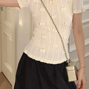 Ele round Ne Knitwear Women's Faion Pearl  Knot Decoration Hollow out Slim Fit Sle Spring Summer Top - AliExpress Sweaters&Jumpers