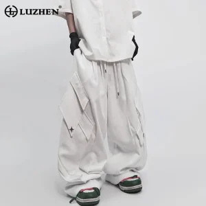 LUZHEN Original Hip-Hop Big Pockets Baggy Wide Leg Cargo Casual Pants Men's 2025 New Solid Color Elastic Waist Trousers JY3368 - AliExpress Pants
