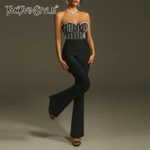 TWOTWINSTYLE Slimming Spliced Bead Fashion Jumpsuits for Women Strapless Sleeveless High Waist Temperament Jumpsuit Female New - AliExpress Jumpsuits&Rompers