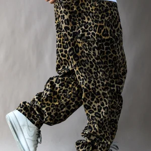 American Retro Men's Casual Pants Loose Straight Leg Wide Leg Leopard Print Cotton Spring Autumn New Arrival Long Trousers - AliExpress Pants