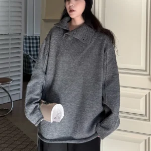 Loose Knitted High Collar Bla Sweater Versatile Wearabili Lazy Sle Commute Faion Autumn Season Regular Length Sve - AliExpress Sweaters&Jumpers