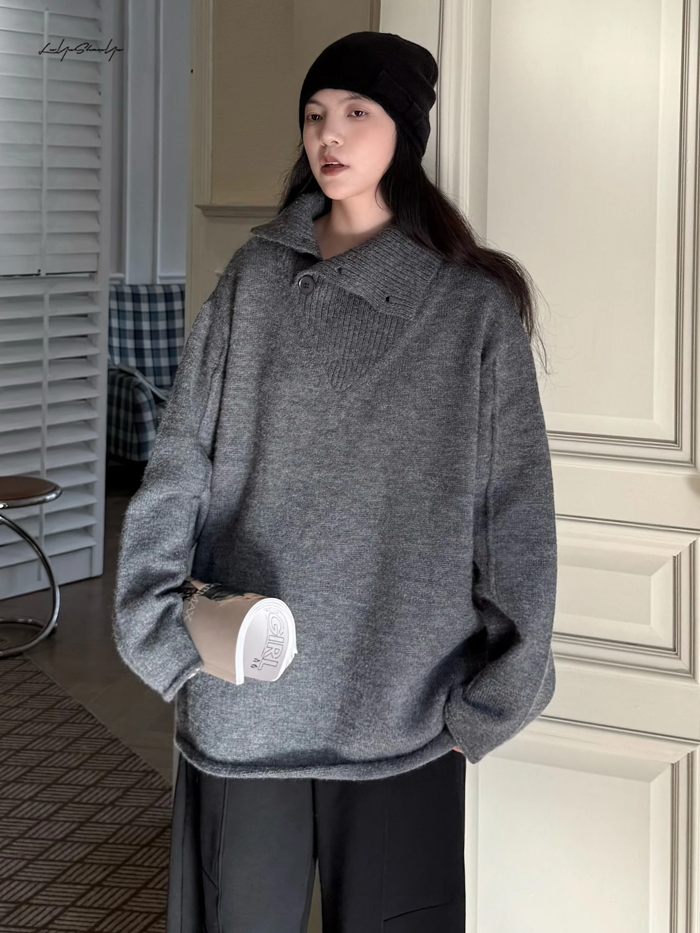 Loose Knitted High Collar Bla Sweater Versatile Wearabili Lazy Sle Commute Faion Autumn Season Regular Length Sve - AliExpress Sweaters&Jumpers