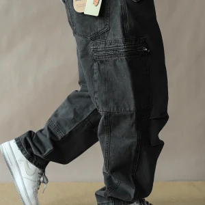 American Workwear Style Loose Straight Leg Casual Pants for Men Deep Grey Trendy Trousers Multi-Pocket Casual Trousers - AliExpress Pants