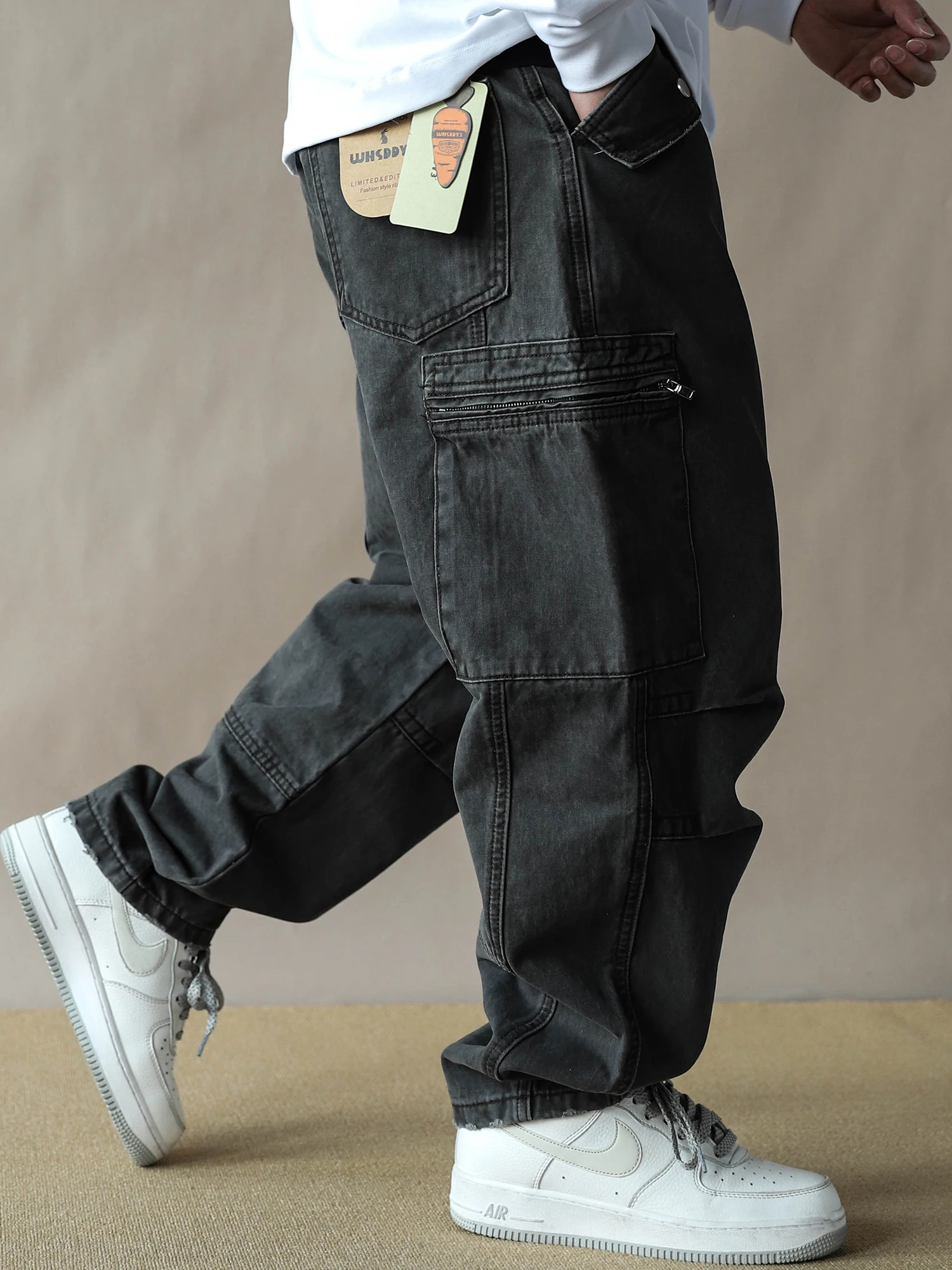 American Workwear Style Loose Straight Leg Casual Pants for Men Deep Grey Trendy Trousers Multi-Pocket Casual Trousers - AliExpress Pants