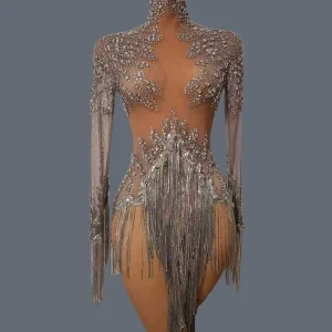 Ladies Latin Dance Team Wear Sparkly Crystals Tassel Bodysuit gig Stage Show Sexy Party Costume Club Showgirl Bodysuit Tangshui - AliExpress Jumpsuits&Rompers