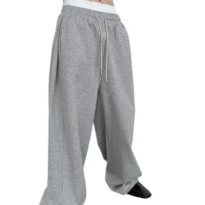 European and American men's waist trousers waist drawstring straight wide-leg loose trousers sports trousers pocket men pants - AliExpress Pants