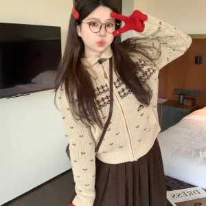 M5T6 Plump Warm Retro Cisas Brown Sweater Cardigan Coat Small Collar Fce Women's Long Sve Regular Length Zipper - AliExpress Sweaters&Jumpers