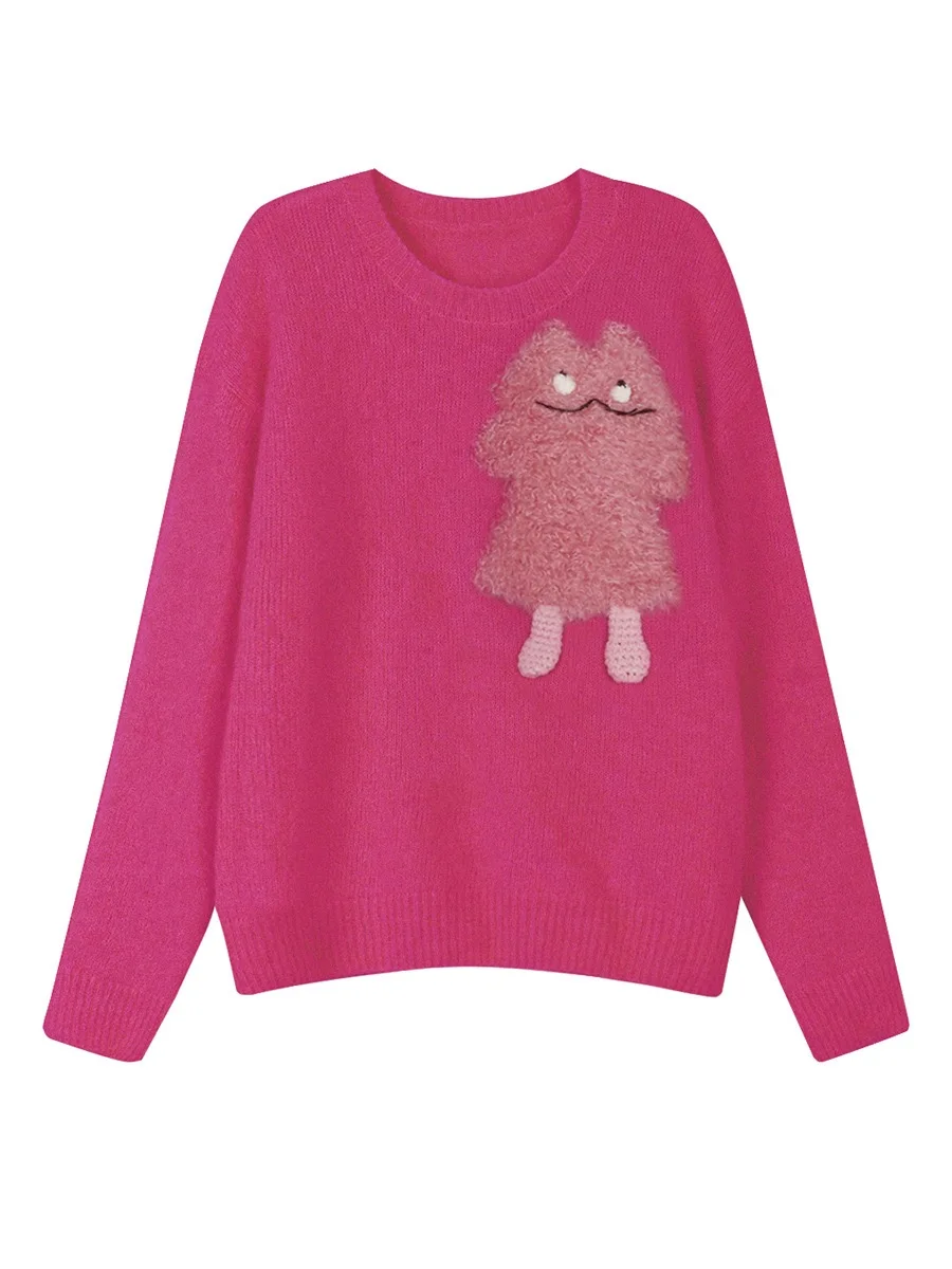 Dopne Sweater Women's Autumn Faion Monster Overhead Loose Lazy Pink Knitted Jaet Warm Thermal Straight Tube Sle - AliExpress Sweaters&Jumpers