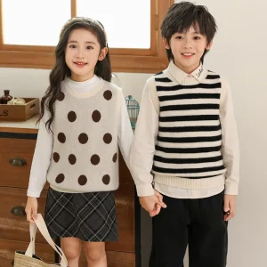 Autumn and Winter New Wool Sleeveless Vest Boys and Girls Same Casual Striped Contrast Color Polka Vest Fashion - AliExpress Sweaters&Jumpers