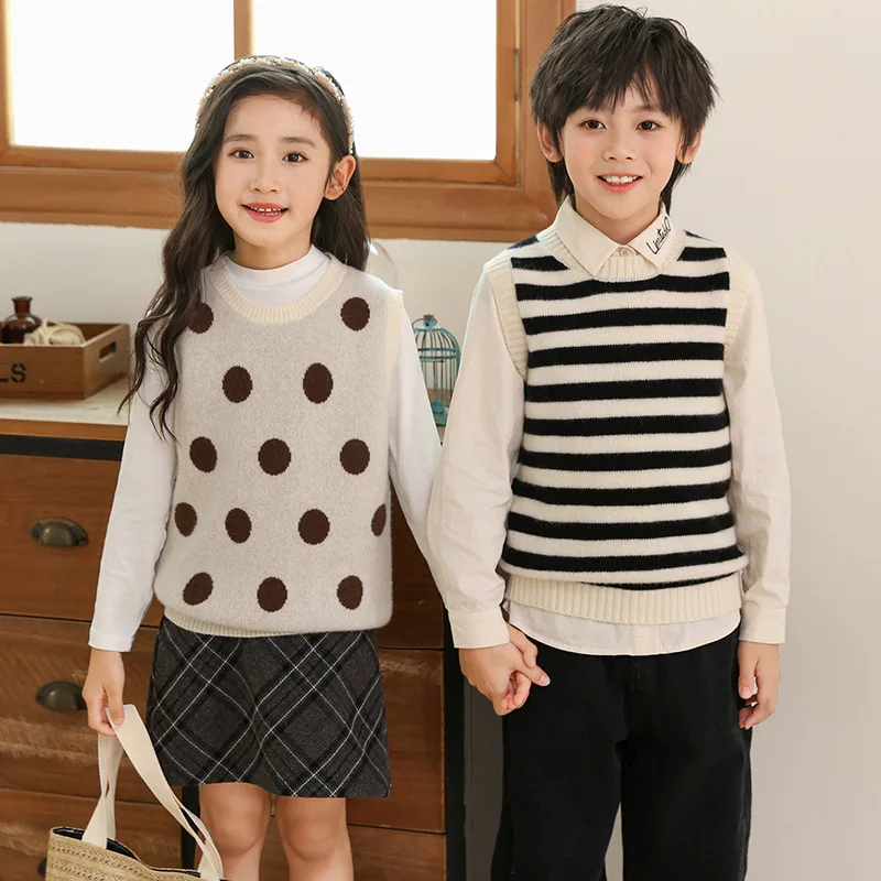 Autumn and Winter New Wool Sleeveless Vest Boys and Girls Same Casual Striped Contrast Color Polka Vest Fashion - AliExpress Sweaters&Jumpers