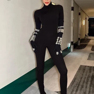 VC Women'S Jumpsuits Luxury Diamonds Design Evening Party Clubwear Long Sleeves Black Bandage Jumpsuits - AliExpress Jumpsuits&Rompers
