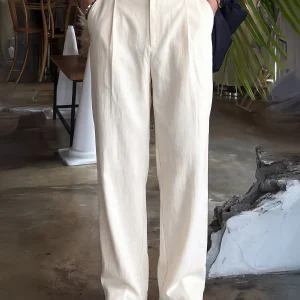 Retro Loose Fit Casual Pants Men's Summer Thin Folded West Pants Breathable Comfortable Cotton Linen Straight Leg Trousers - AliExpress Pants