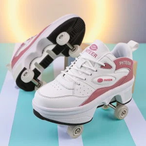 Deformation Shoes Roller Sneakers With 4 Wheels Skates Adult Kids Runaway Parkour Wheels Shoes For Women Men Youth Sport Shoes - AliExpress Sneakers
