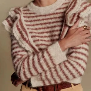 Long Sve Women's Knitted Sweater Wool Blend Striped Decorative Lace Comfortable Warm Faionable Autumn Winter Top - AliExpress Sweaters&Jumpers