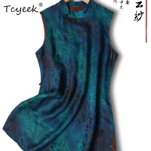 Tcyeek 100% Mulberry Silk Summer Thin National Style Stand Up Collar Sleeveless Straight Tube Blue Ocean Cardigans Woman 가디건 여성 - AliExpress Sweaters&Jumpers
