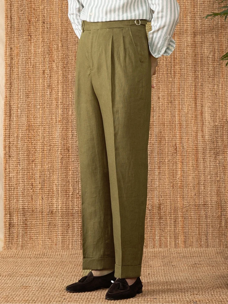Mr. Deer Tee Summer Italian Neapolitan Breathable 00% Linen High Waist Straight Leg Loose Casual Pants Men's Faion Ci ... - AliExpress Pants