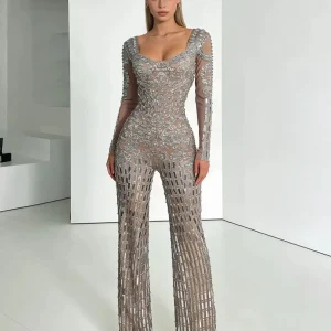 Women Sexy Sparkly Rhinestones Bodycon Jumpsuit Long Sleeve Stretch Evening Party Singer Dancer Performance Stage Costume - AliExpress Jumpsuits&Rompers